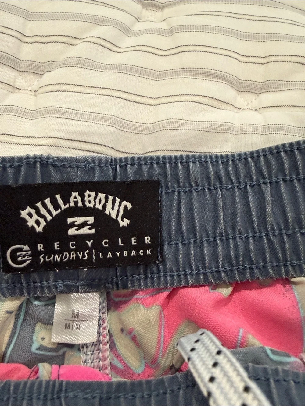 Billabong Coral Pink and Navy Tribal Print Kids Swim Trunks